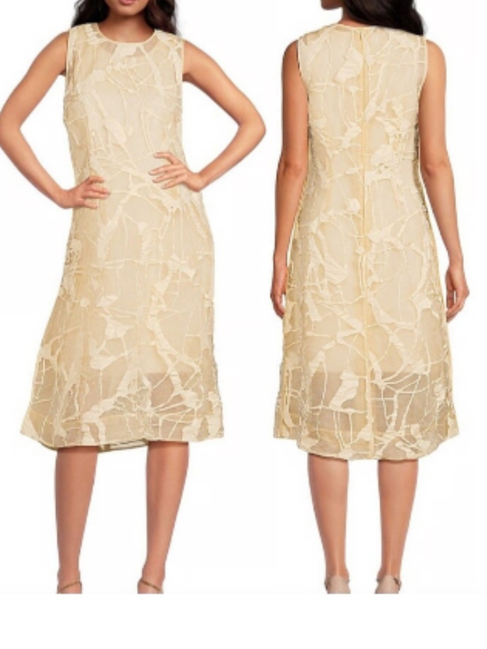 LAFAYETTE 148 Dress Size 8 Sleeveless Jacquard Crinkled Lined  Round Neck